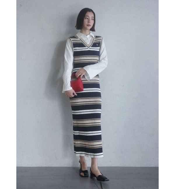 LAGUNAMOON「シャツレイヤードボーダーニットワンピース」|ワンピース|