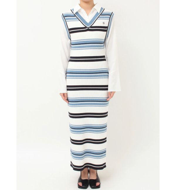 LAGUNAMOON「シャツレイヤードボーダーニットワンピース」|ワンピース|