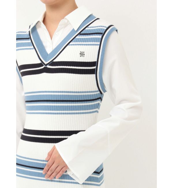 LAGUNAMOON「シャツレイヤードボーダーニットワンピース」|ワンピース|