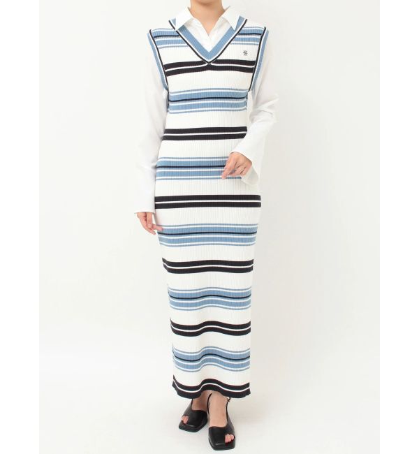LAGUNAMOON「シャツレイヤードボーダーニットワンピース」|ワンピース|