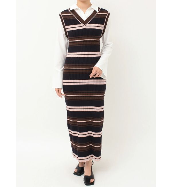 LAGUNAMOON「シャツレイヤードボーダーニットワンピース」|ワンピース|