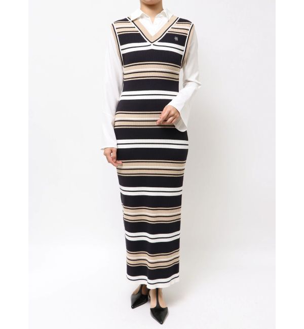 LAGUNAMOON「シャツレイヤードボーダーニットワンピース」|ワンピース|