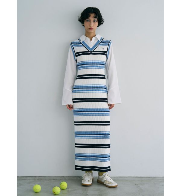 LAGUNAMOON「シャツレイヤードボーダーニットワンピース」|ワンピース|