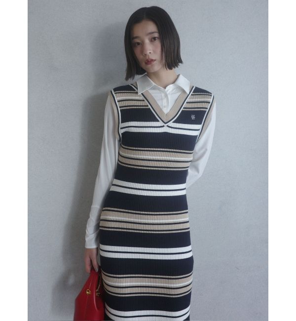 LAGUNAMOON「シャツレイヤードボーダーニットワンピース」|ワンピース|