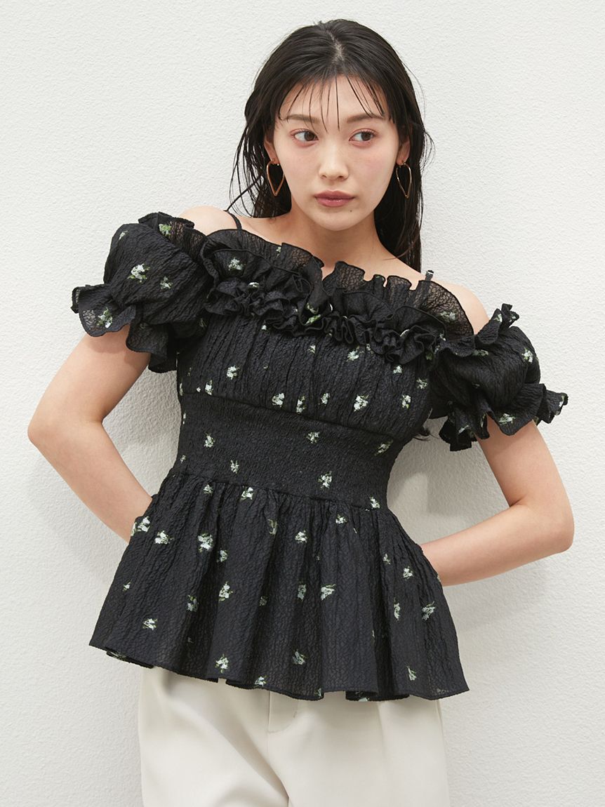 SNIDEL「オフショルフリルブラウス」|シャツ・ブラウス|