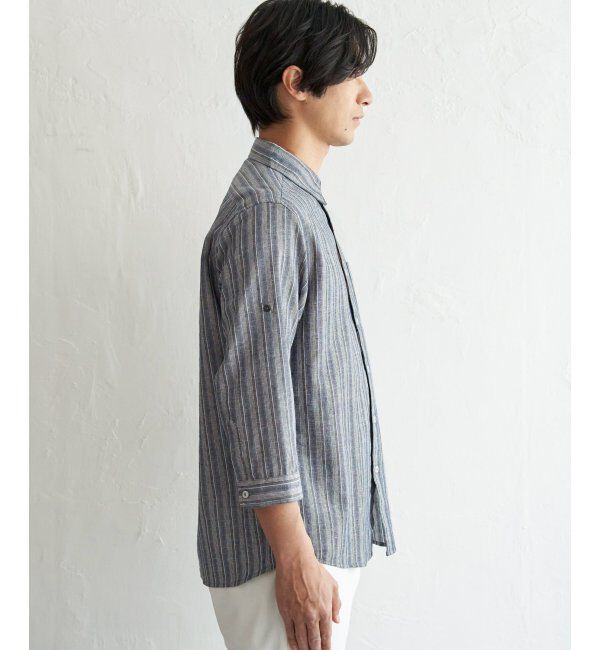 ikka「フレンチリネンMIX袖2WAYストライプシャツ」|シャツ・ブラウス|