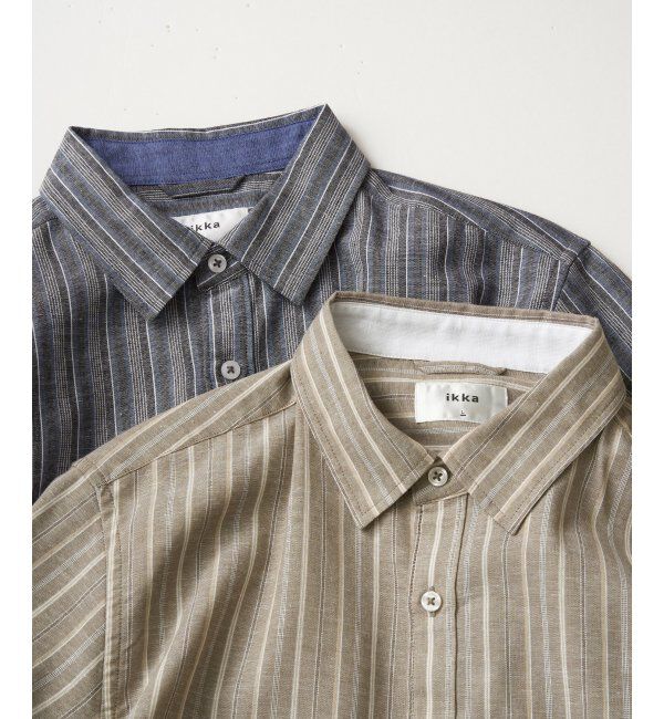 ikka「フレンチリネンMIX袖2WAYストライプシャツ」|シャツ・ブラウス|