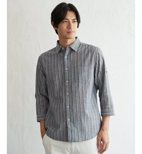 ikka「フレンチリネンMIX袖2WAYストライプシャツ」|シャツ・ブラウス|
