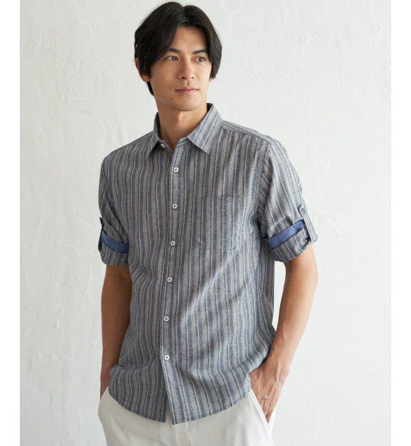 ikka「フレンチリネンMIX袖2WAYストライプシャツ」|シャツ・ブラウス|