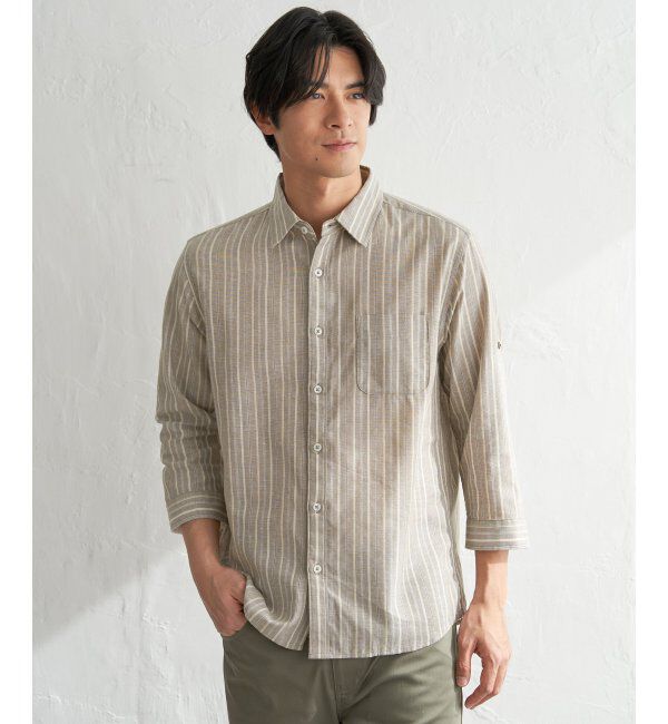 ikka「フレンチリネンMIX袖2WAYストライプシャツ」|シャツ・ブラウス|