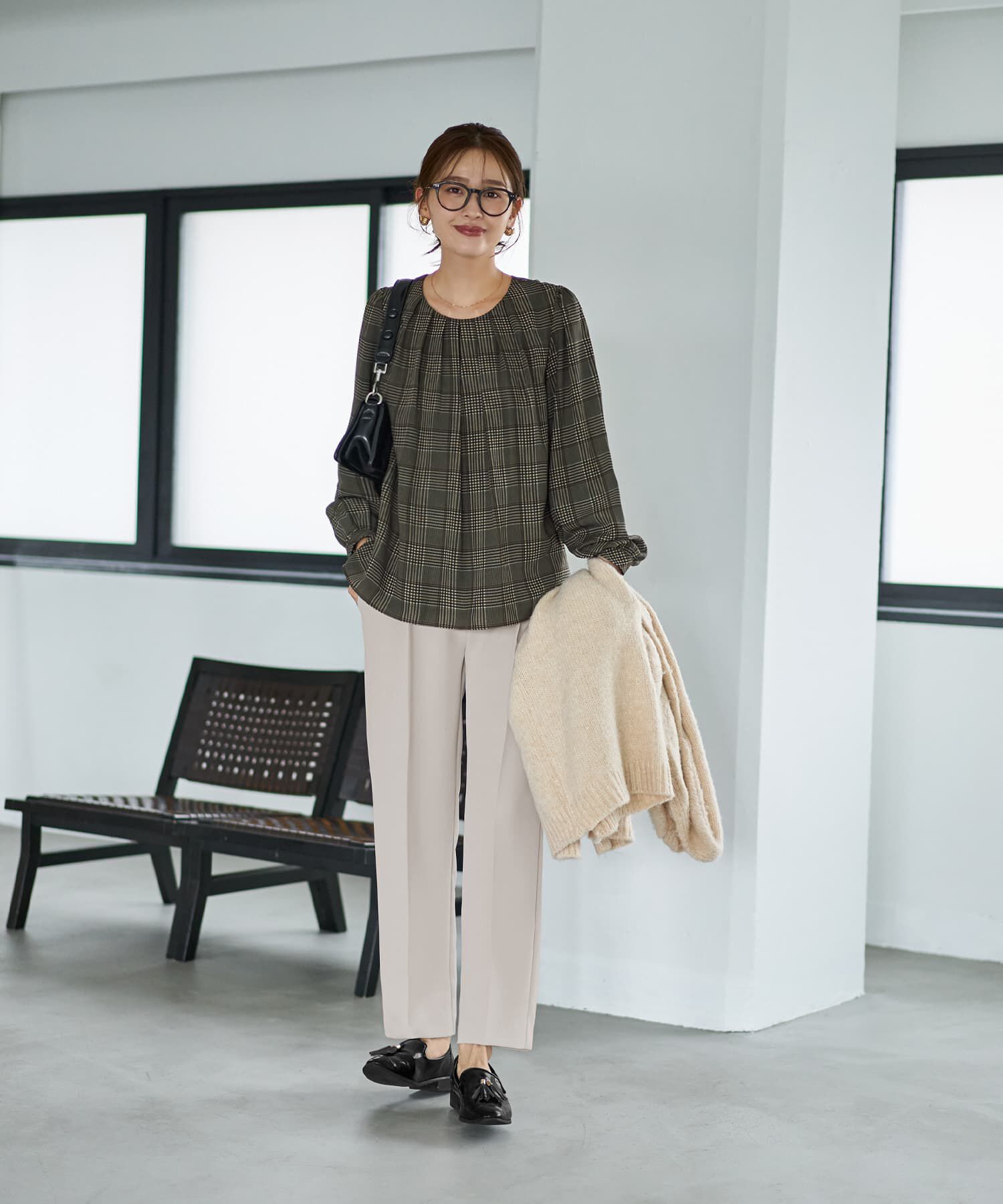 STYLE DELI「【LUXE】マットサテンチェック柄ブラウス」|シャツ・ブラウス|