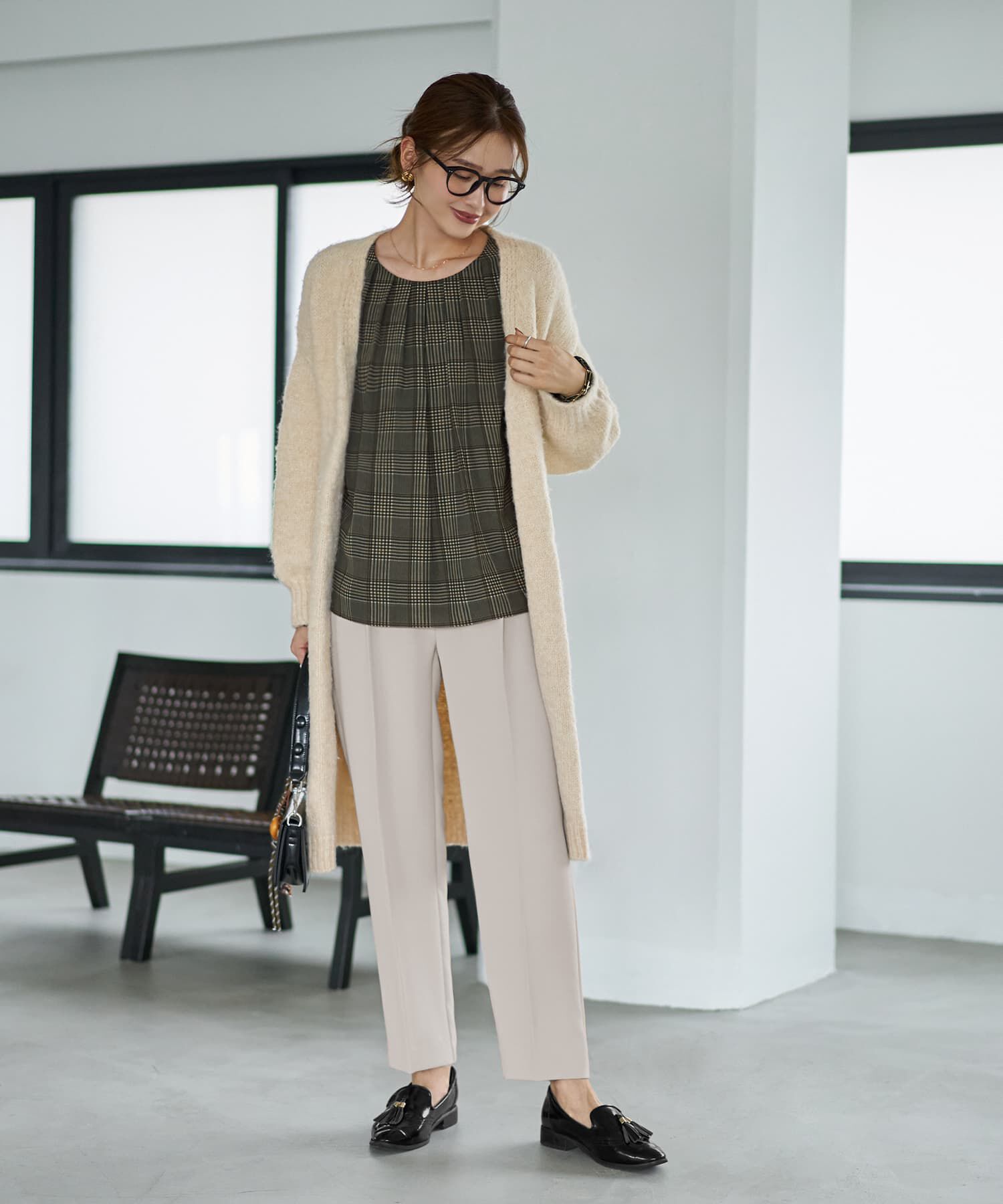 STYLE DELI「【LUXE】マットサテンチェック柄ブラウス」|シャツ・ブラウス|