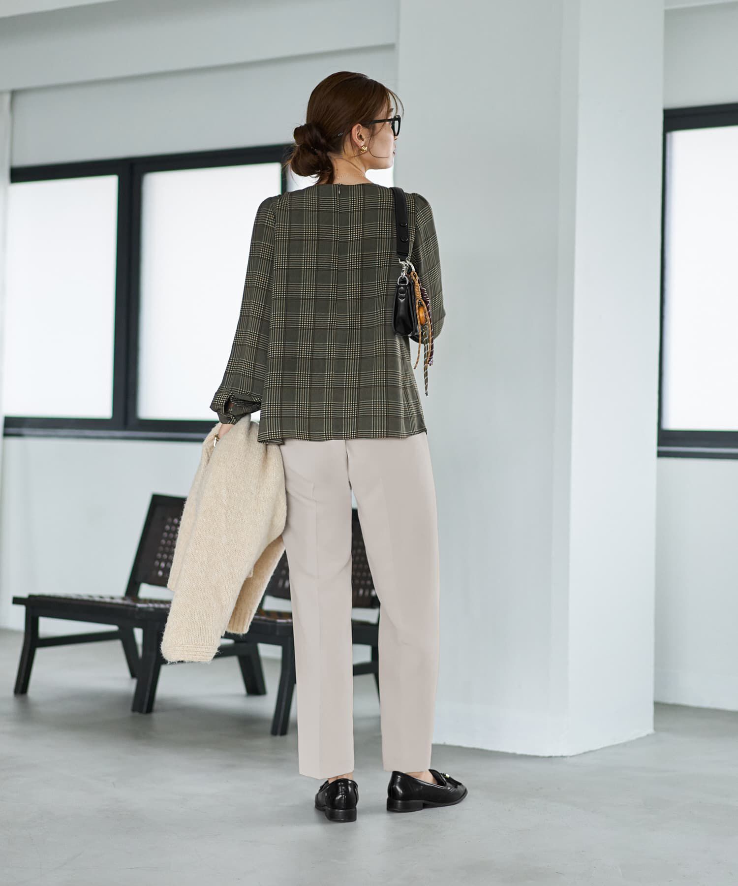 STYLE DELI「【LUXE】マットサテンチェック柄ブラウス」|シャツ・ブラウス|