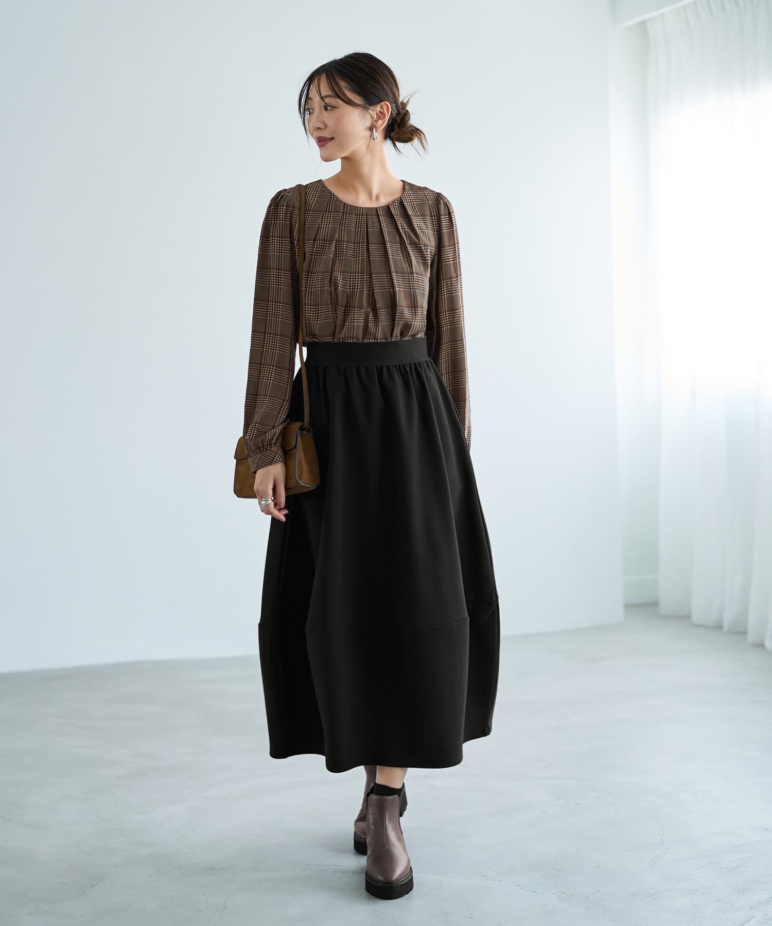 STYLE DELI「【LUXE】マットサテンチェック柄ブラウス」|シャツ・ブラウス|