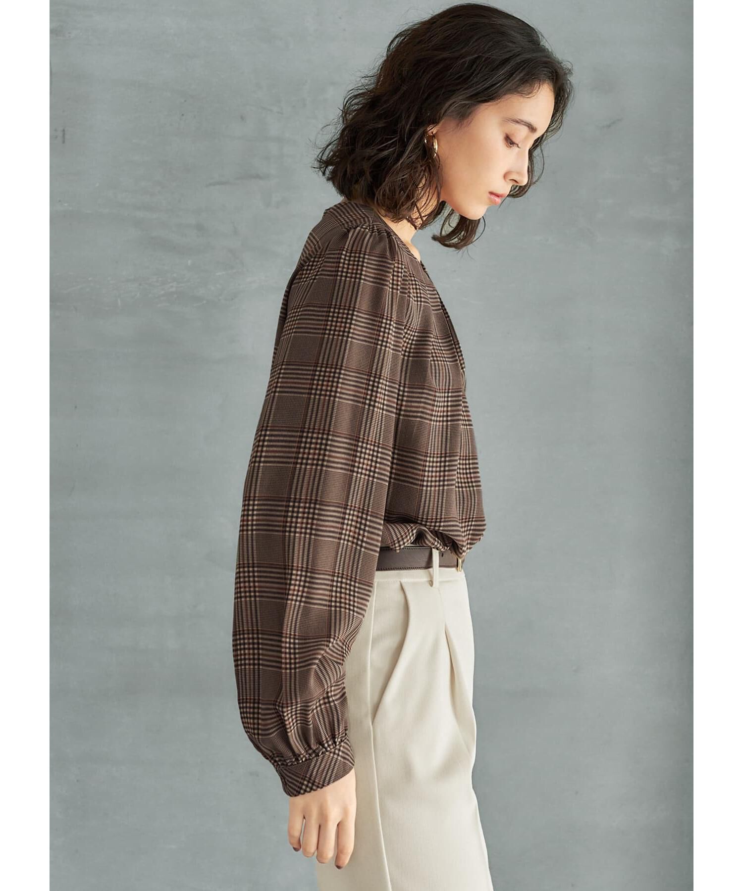 STYLE DELI「【LUXE】マットサテンチェック柄ブラウス」|シャツ・ブラウス|