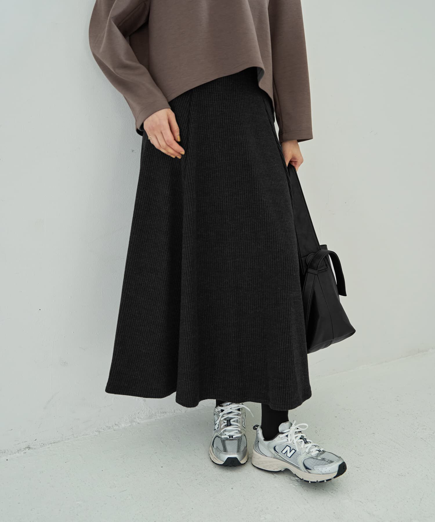 STYLE DELI「【Made in JAPAN】ニット調ワッフルロングフレアスカート」|スカート|スミクロ