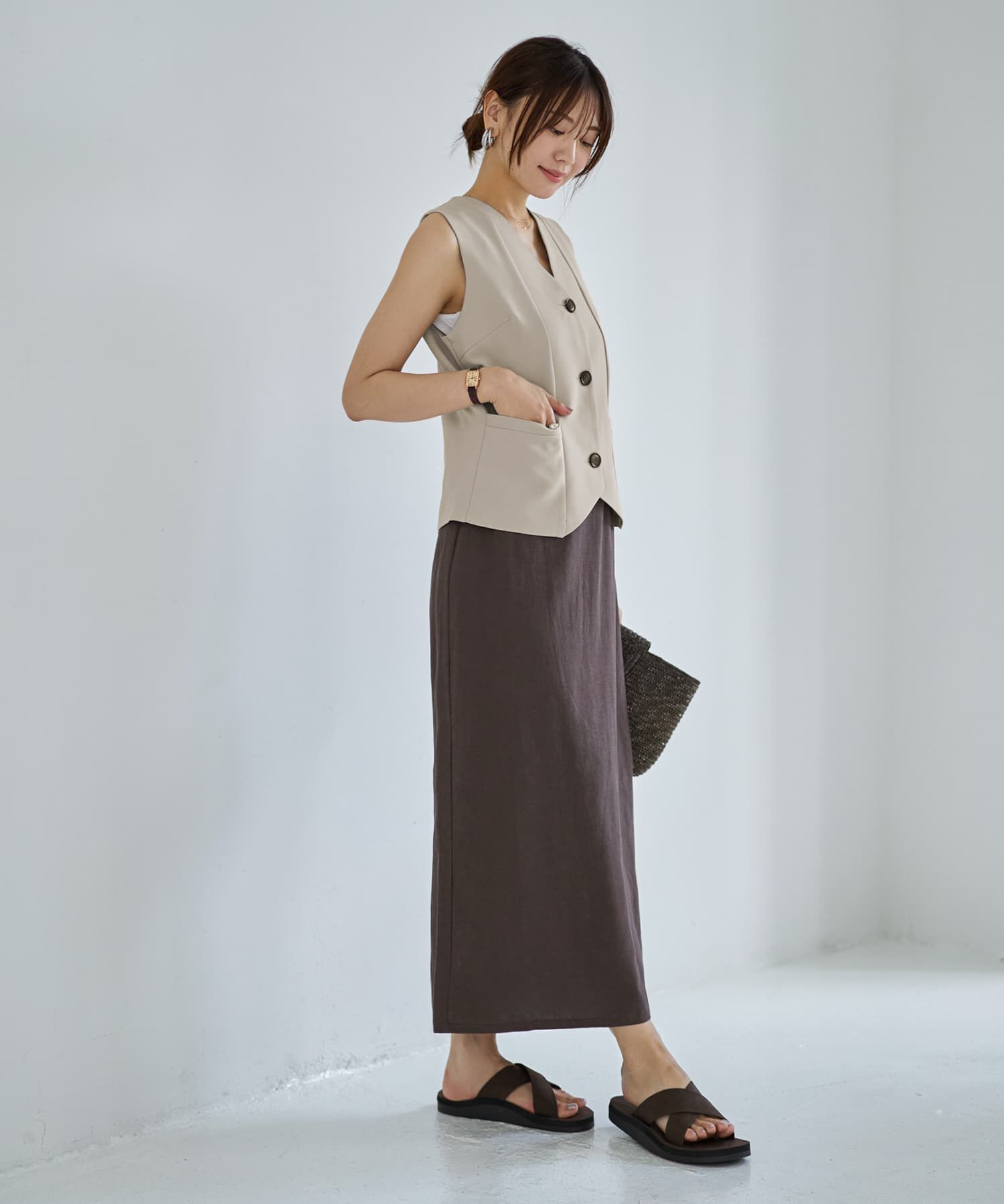 STYLE DELI「コットン混紡ストレートロングスカート」|タイト|