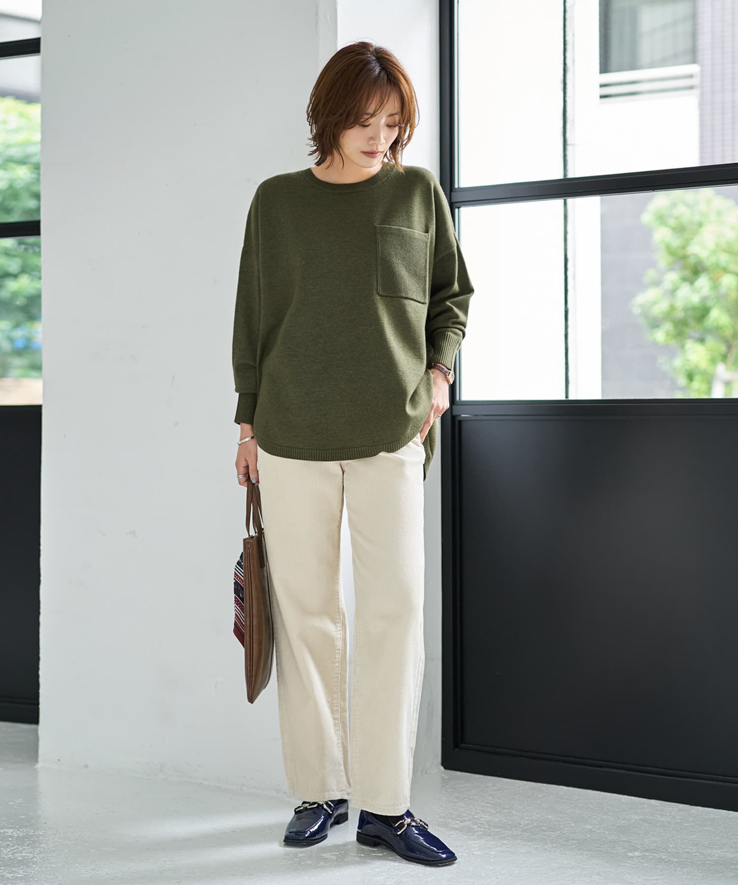 STYLE DELI「胸ポケット裾ラウンドニットトップス」|ニット・セーター|