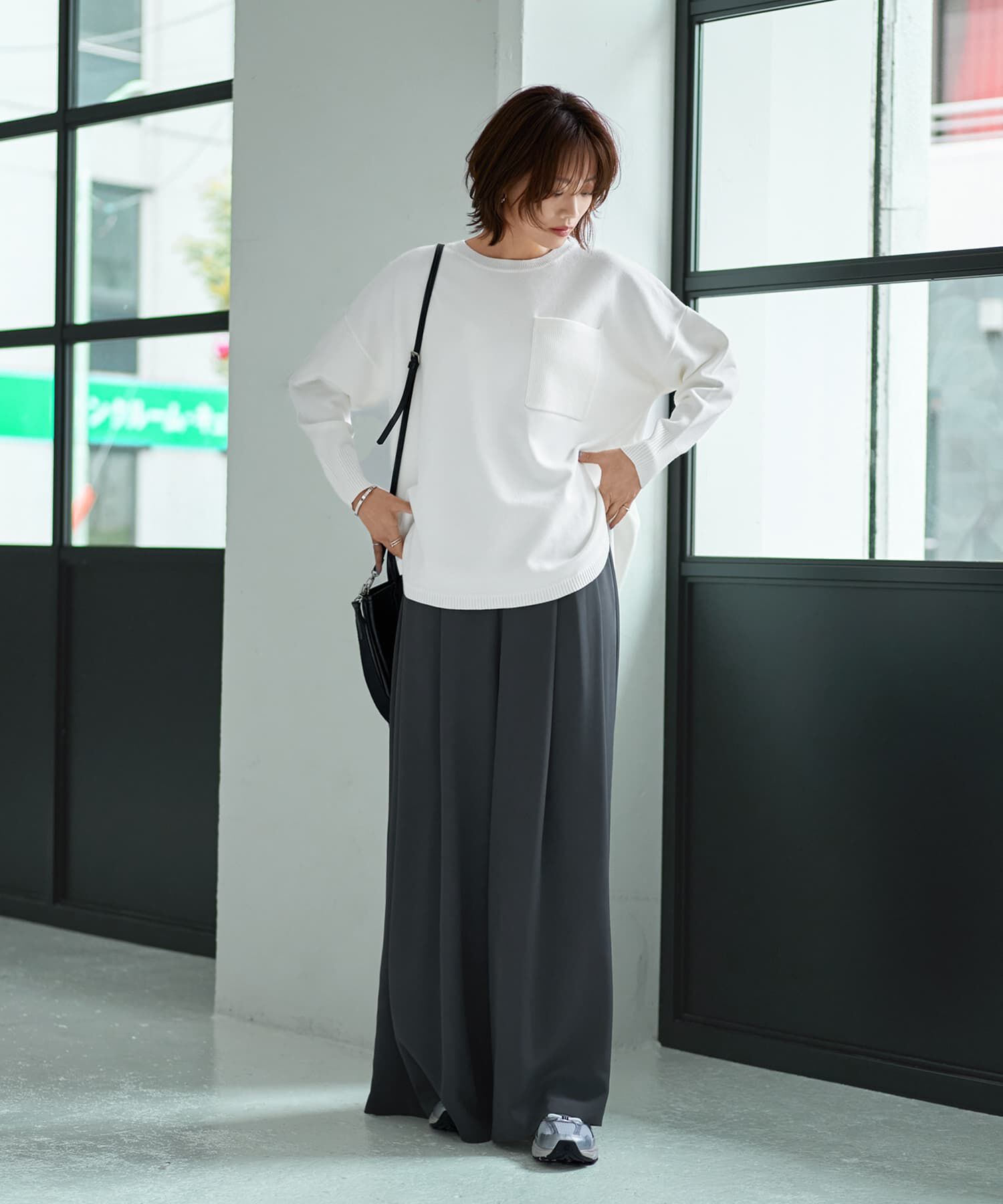 STYLE DELI「胸ポケット裾ラウンドニットトップス」|ニット・セーター|