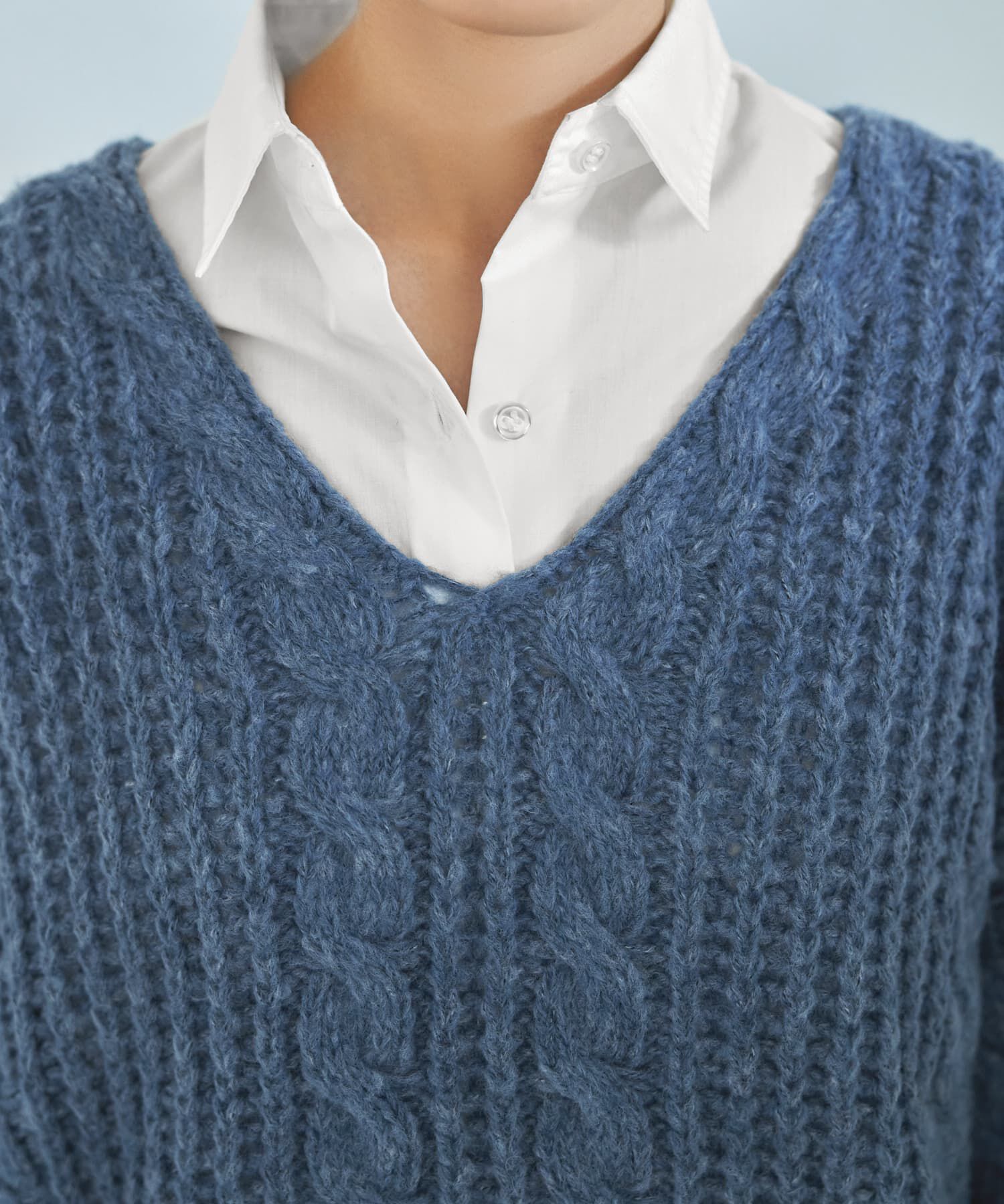 STYLE DELI「ざっくりケーブル編みVネックニット」|ニット・セーター|