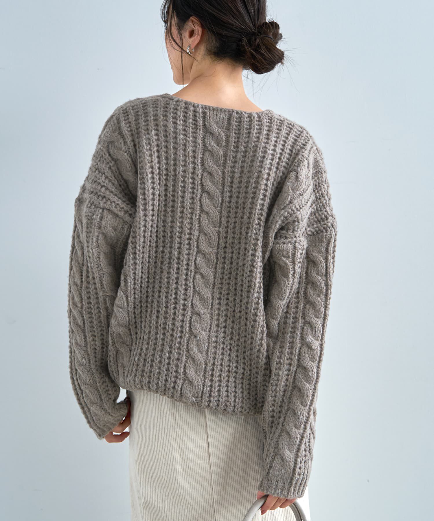 STYLE DELI「ざっくりケーブル編みVネックニット」|ニット・セーター|