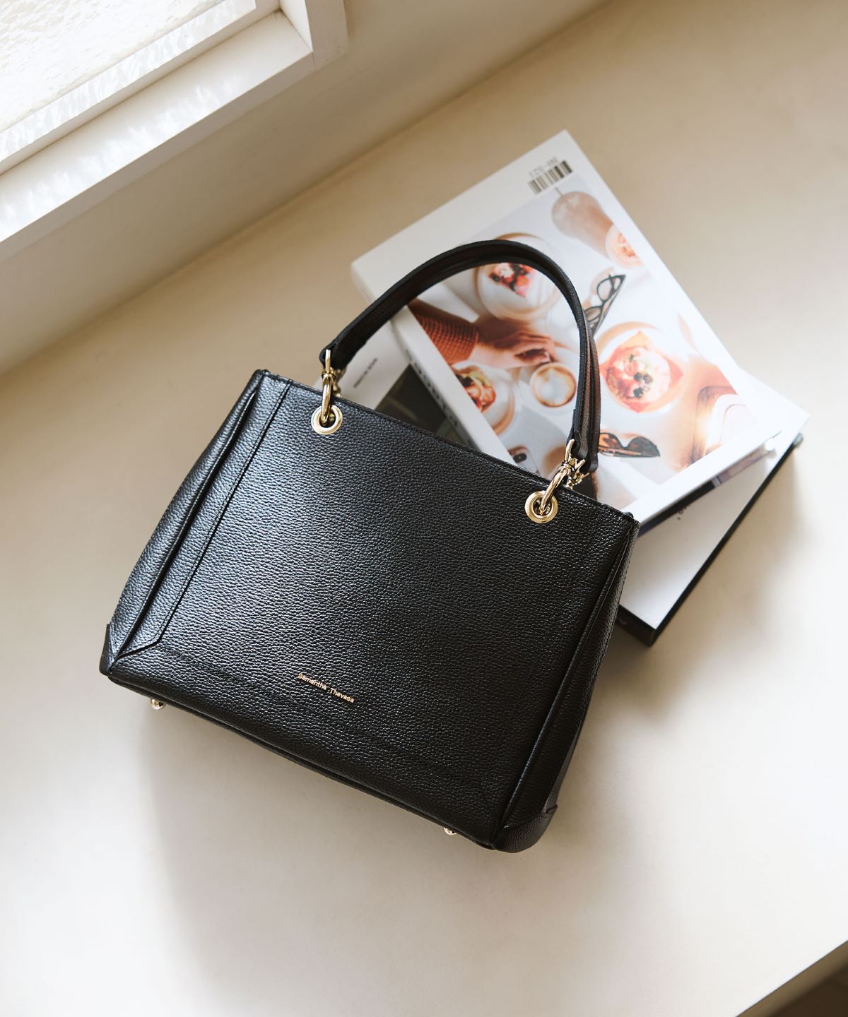 Samantha Thavasa「スクエアフォルムリング金具ハンドバッグ」|ハンドバッグ|ブラック