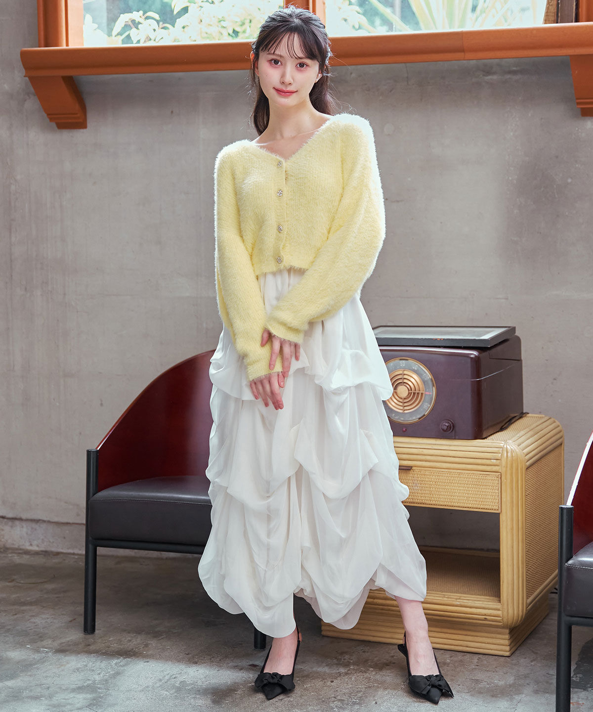 REDYAZEL「タックバルーンボリュームシフォンロングスカート」|フレア|