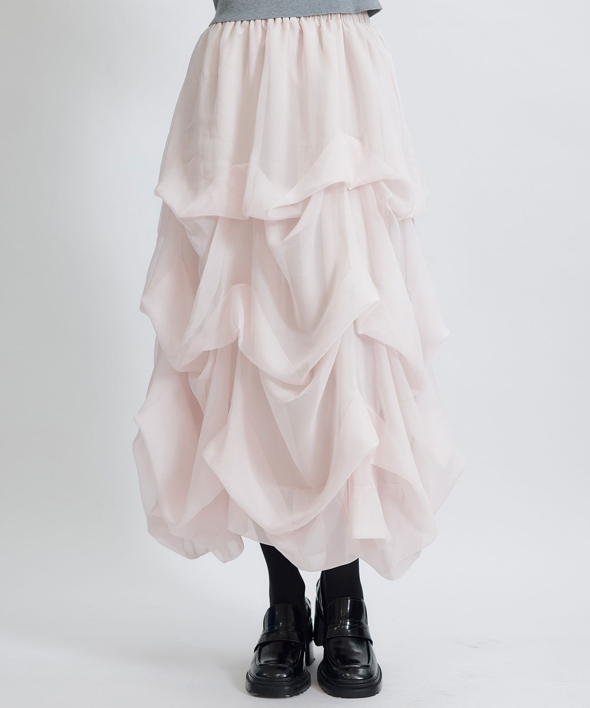 REDYAZEL「タックバルーンボリュームシフォンロングスカート」|フレア|