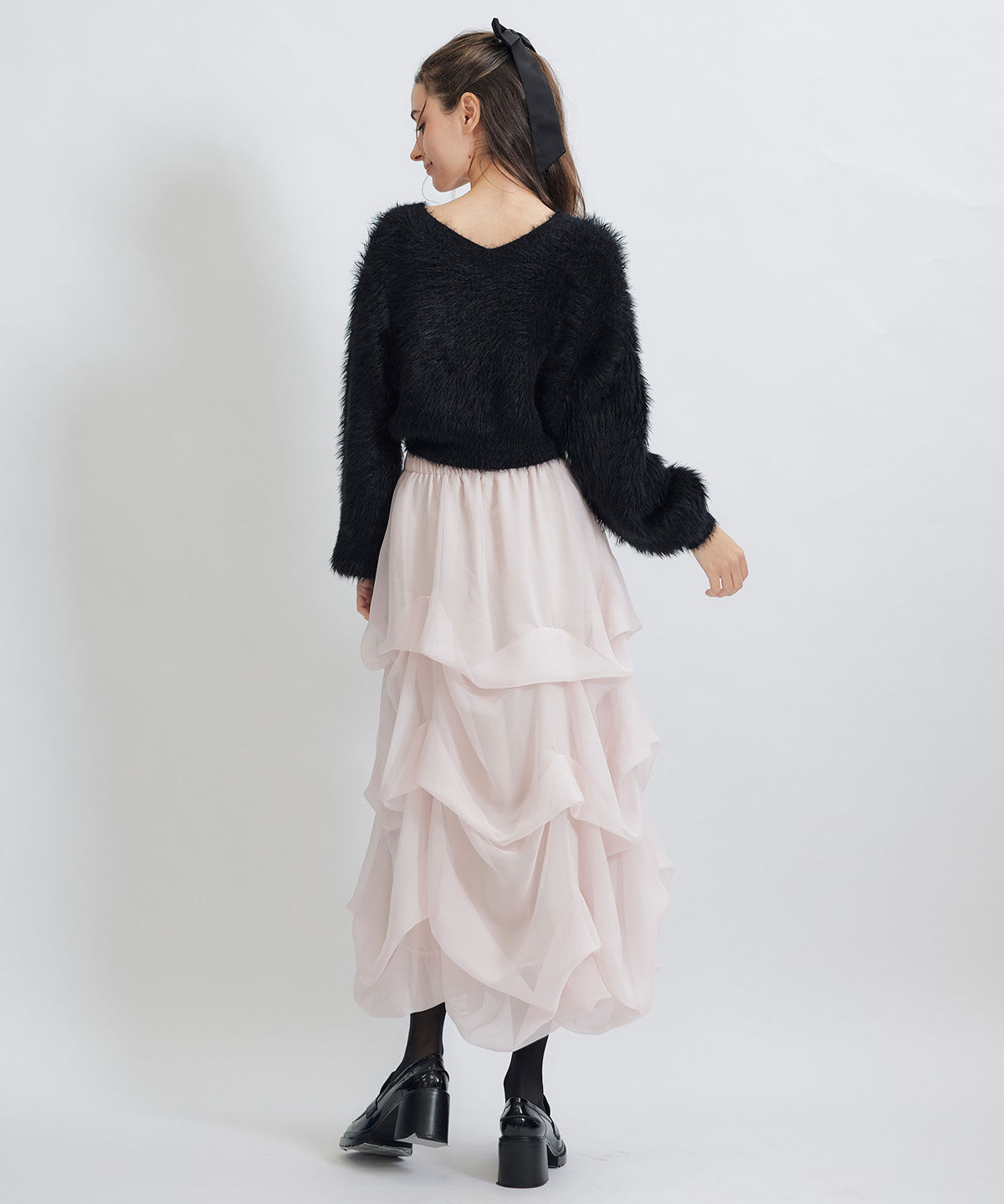 REDYAZEL「タックバルーンボリュームシフォンロングスカート」|フレア|