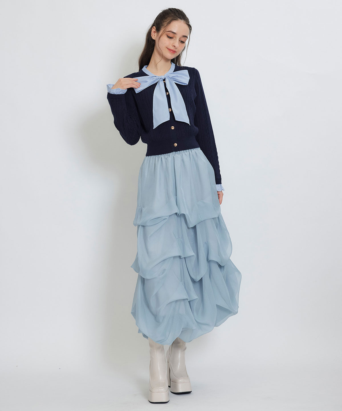 REDYAZEL「タックバルーンボリュームシフォンロングスカート」|フレア|