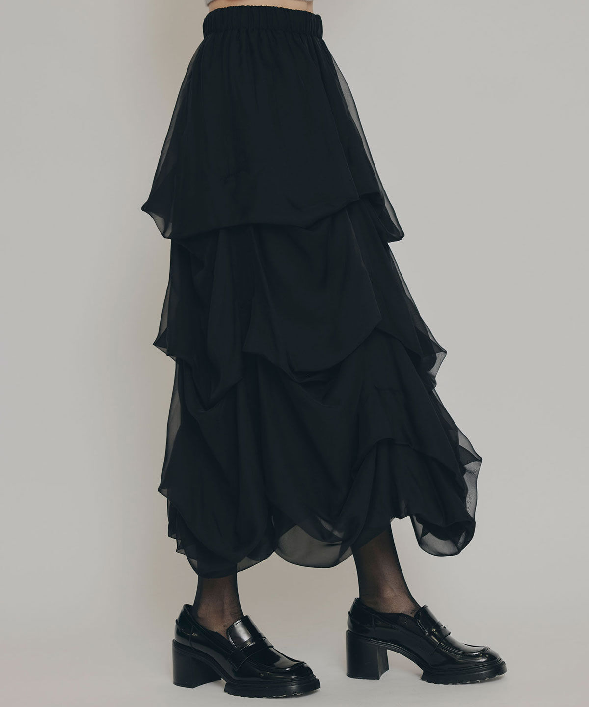 REDYAZEL「タックバルーンボリュームシフォンロングスカート」|フレア|