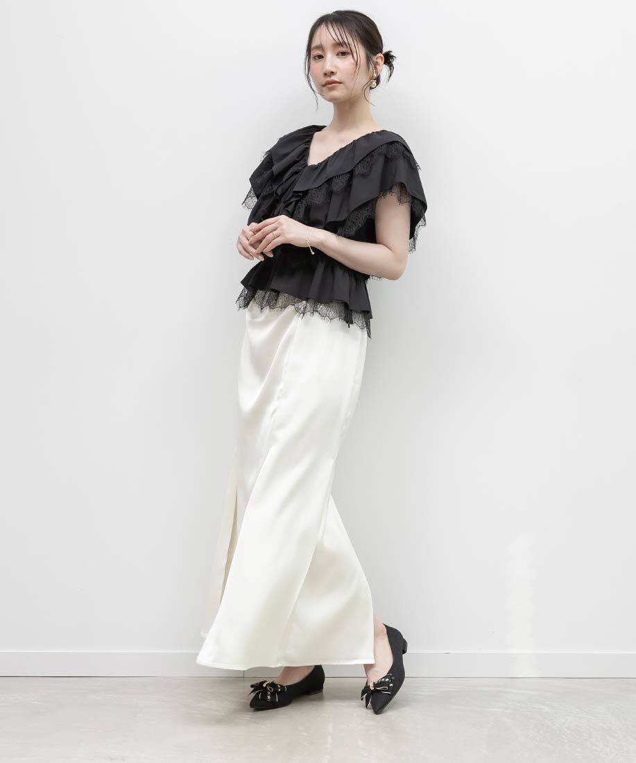  「3E幅広 2WAY リボンキャンバスフラットパンプス」|パンプス|