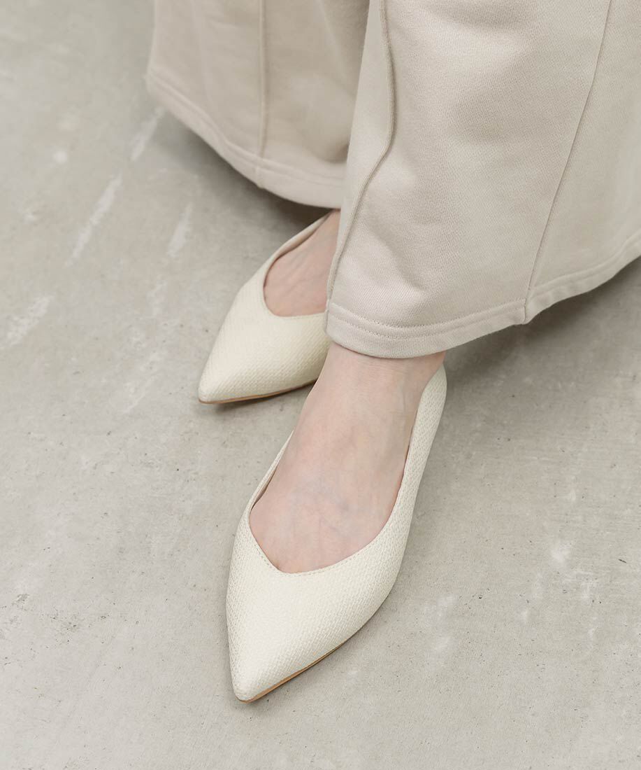  「3E幅広 2WAY リボンキャンバスフラットパンプス」|パンプス|