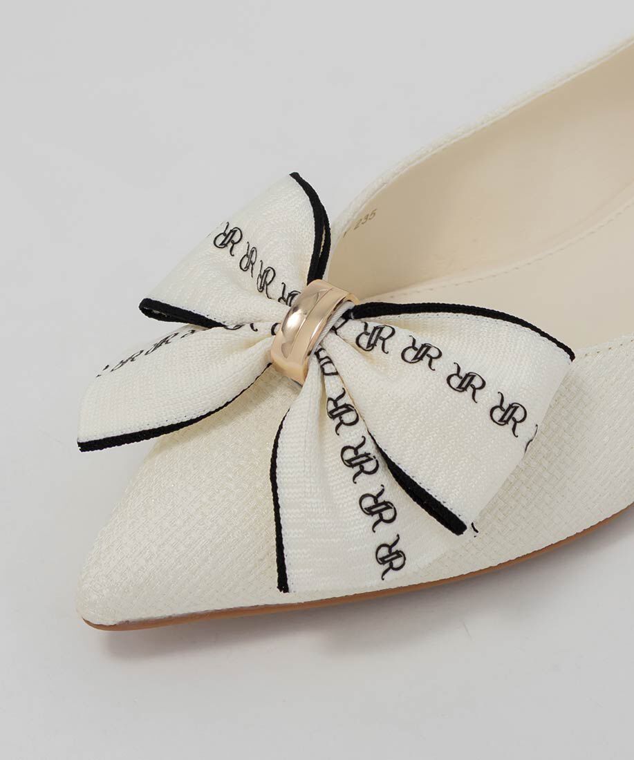  「3E幅広 2WAY リボンキャンバスフラットパンプス」|パンプス|