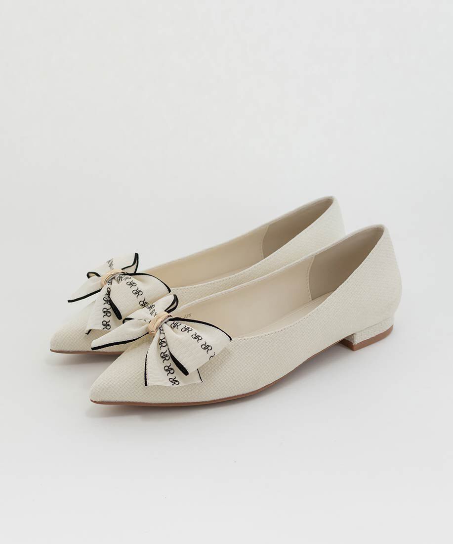  「3E幅広 2WAY リボンキャンバスフラットパンプス」|パンプス|