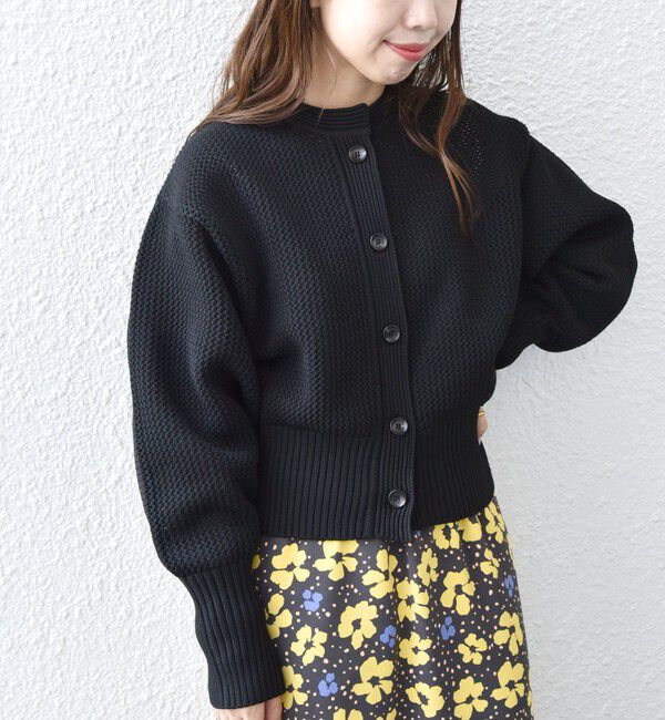 SHIPS any「SHIPS any: パターン コンパクト ショート ニット カーディガン」|カーディガン|ブラック