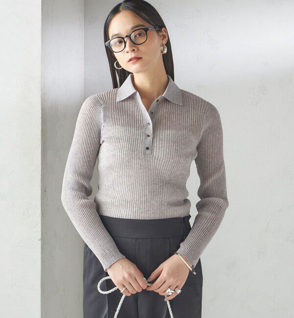 SHIPS for women「〈手洗い可能〉シアー リブ 長袖 ポロ ニット」|ニット・セーター|