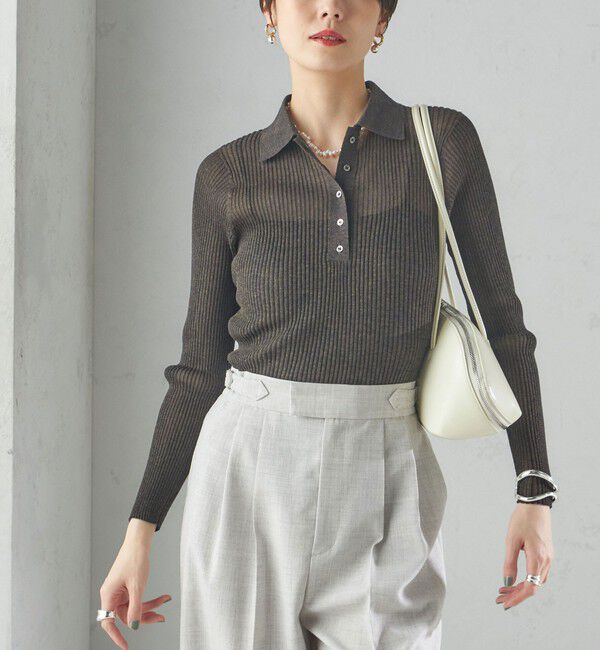 SHIPS for women「〈手洗い可能〉シアー リブ 長袖 ポロ ニット」|ニット・セーター|ブラウン