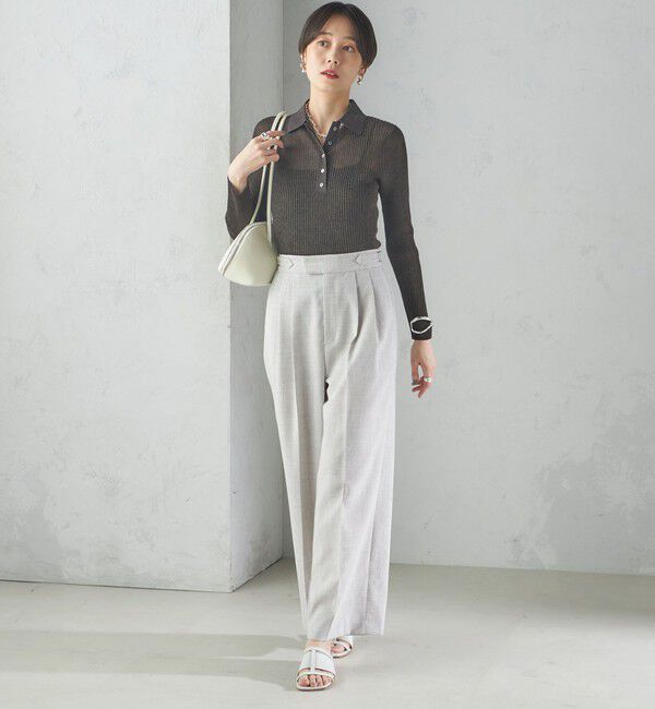 SHIPS for women「〈手洗い可能〉シアー リブ 長袖 ポロ ニット」|ニット・セーター|