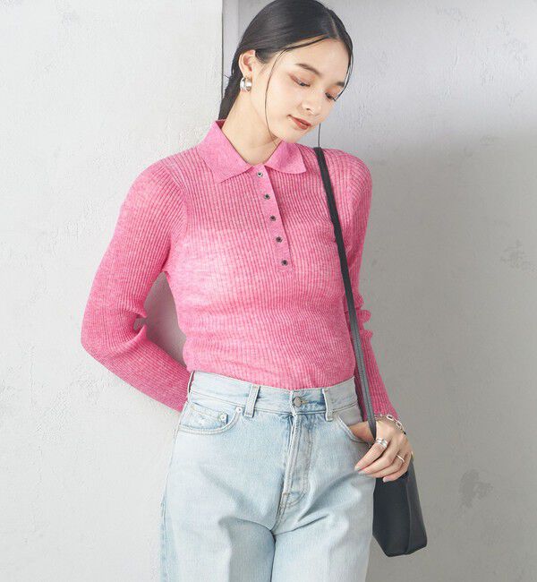 SHIPS for women「〈手洗い可能〉シアー リブ 長袖 ポロ ニット」|ニット・セーター|