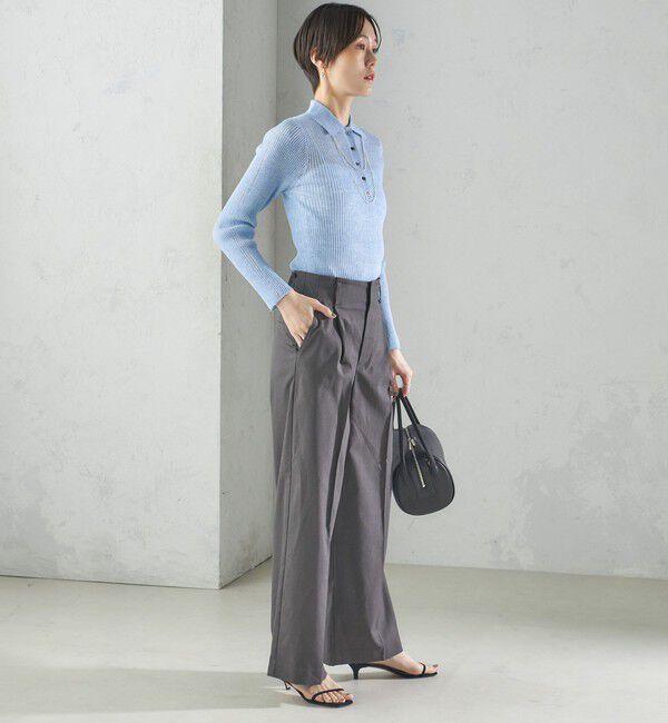 SHIPS for women「〈手洗い可能〉シアー リブ 長袖 ポロ ニット」|ニット・セーター|