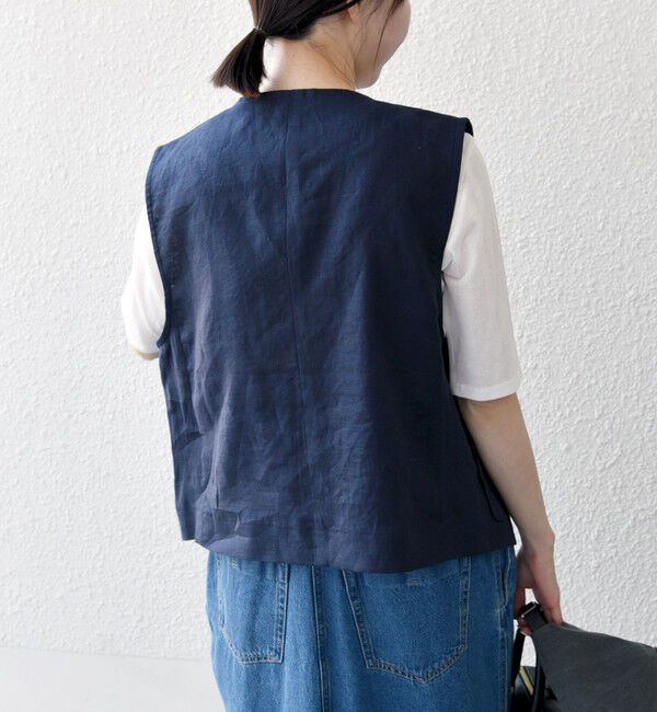 SHIPS any「SHIPS any:〈洗濯機可能〉ヨーロピアンフラックス リネン  Vネック コンパクト ベスト」|ベスト・ジレ|