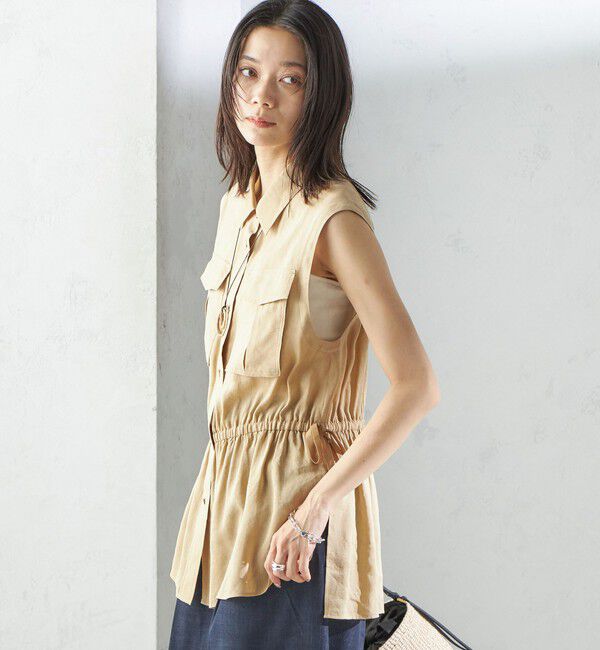 SHIPS for women「〈手洗い可能〉IMPERIAL LINEN Wポケット ノースリーブ シャツ」|シャツ・ブラウス|