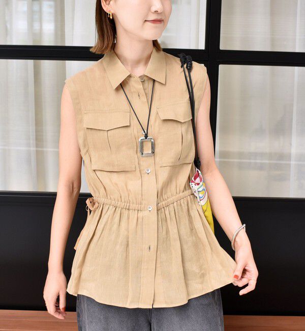 SHIPS for women「〈手洗い可能〉IMPERIAL LINEN Wポケット ノースリーブ シャツ」|シャツ・ブラウス|