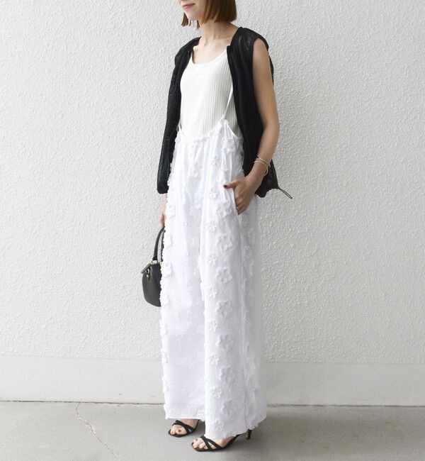 SHIPS any「SHIPS any:〈手洗い可能〉3D フラワー エンブロイダリー ギャザー サロペット」|オールインワン|