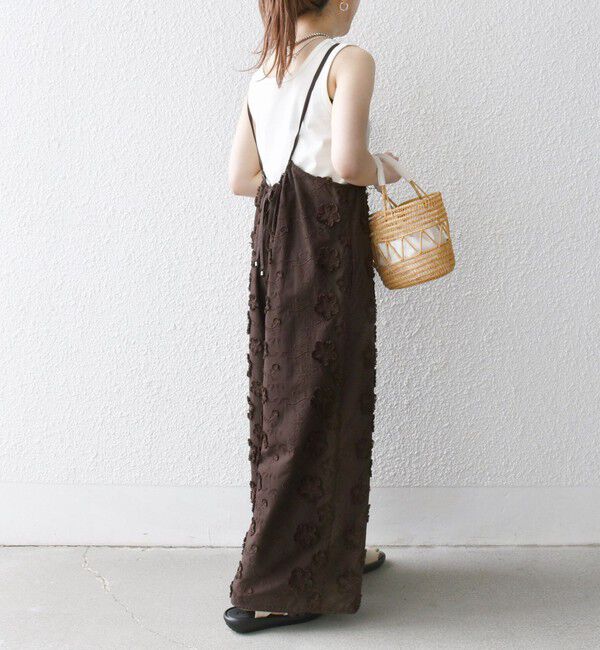 SHIPS any「SHIPS any:〈手洗い可能〉3D フラワー エンブロイダリー ギャザー サロペット」|オールインワン|