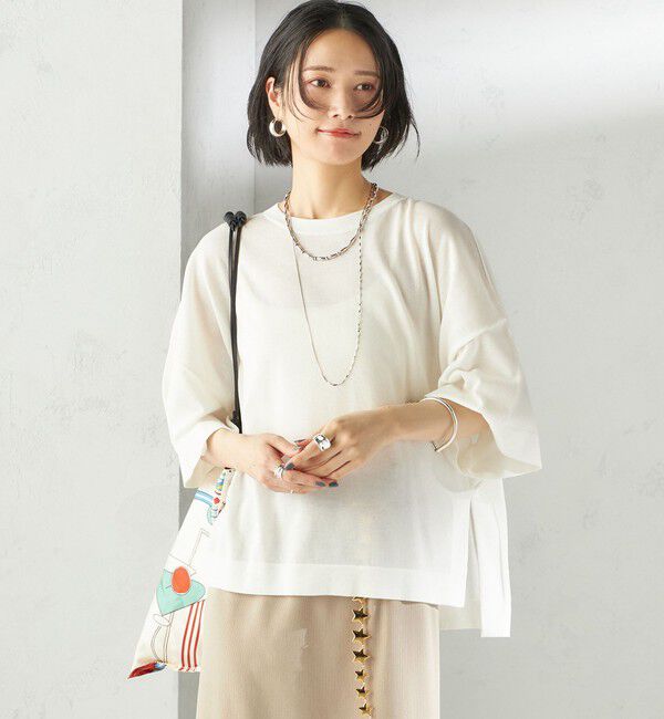 SHIPS for women「〈手洗い可能〉18G コットン ナイロン ワイド スリーブ プルオーバー」|ニット・セーター|