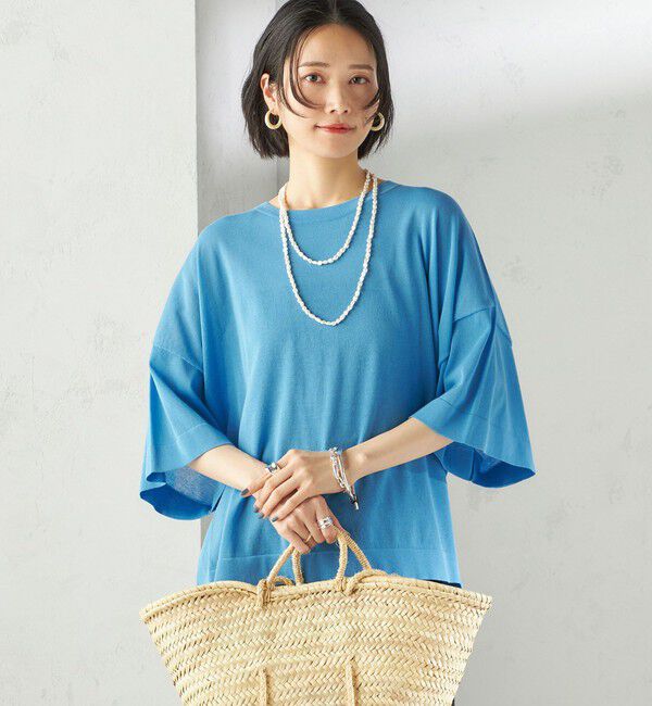 SHIPS for women「〈手洗い可能〉18G コットン ナイロン ワイド スリーブ プルオーバー」|ニット・セーター|