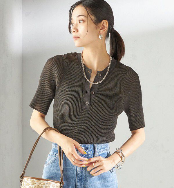 SHIPS for women「〈手洗い可能〉ラミー混 シアー ヘンリー ネック ニット」|ニット・セーター|