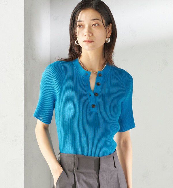 SHIPS for women「〈手洗い可能〉ラミー混 シアー ヘンリー ネック ニット」|ニット・セーター|